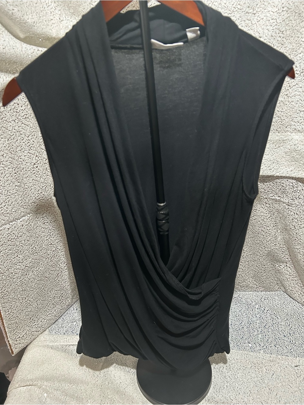 New York & Company Black Draped Sleeveless Cowl Neck Top